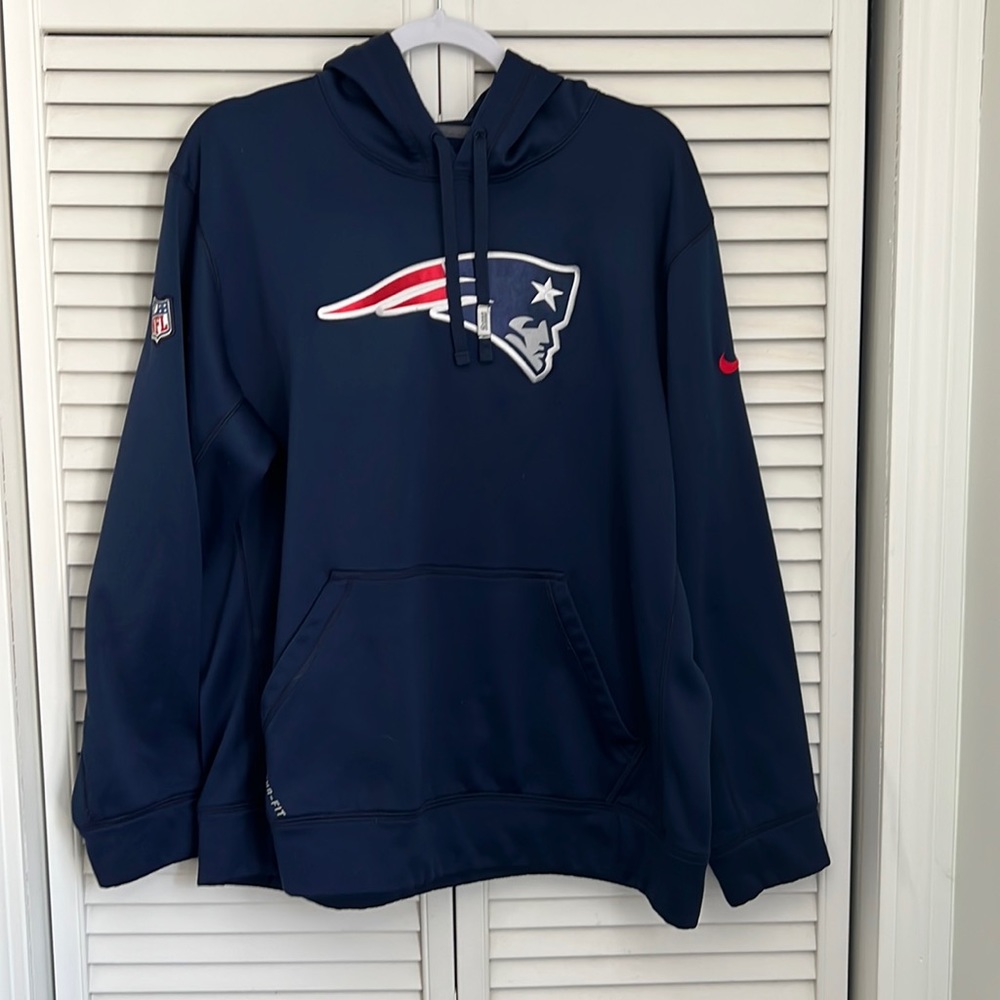 Nike Patriots Long Sleeve Navy Blue Hoodie Mens Large
